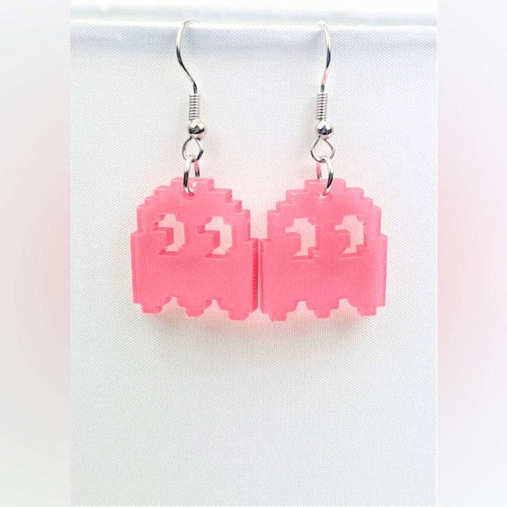 Pixel Ghost pink earrings